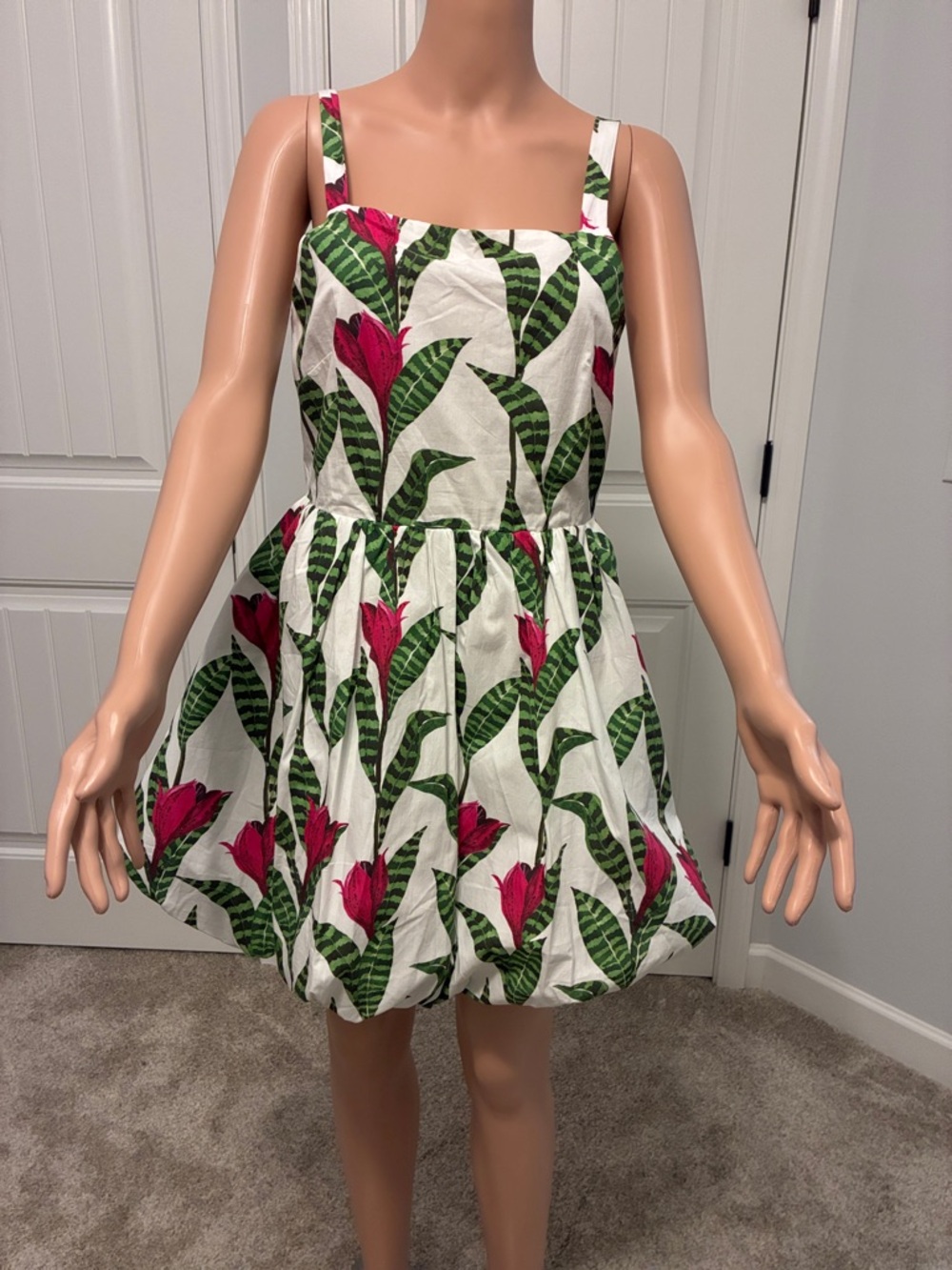 Floral Tropical Print Sundress in White, Green & Pink by Layered with Love.